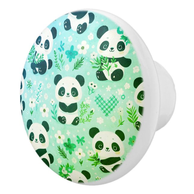 Panda Bear Muster Green Print Keramikknauf (Rechts)