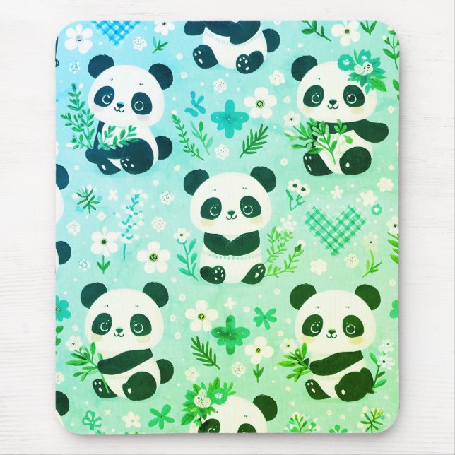 Panda Bear Muster Green Print Mousepad (Vorne)