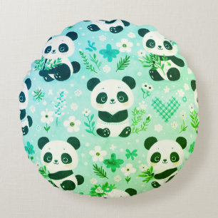 Panda Bear Muster Green Print Rundes Kissen