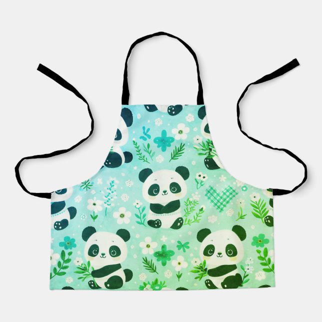 Panda Bear Muster Green Print Schürze (Vorderseite)