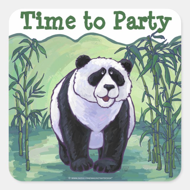 Panda Bear Party Center Quadratischer Aufkleber (Vorderseite)