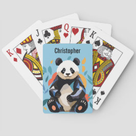 Panda Bear Personalisiert Name Blue Background Spielkarten