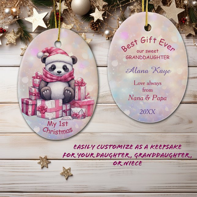 Panda Bear Pink Großtochter Erste Weihnachtsfeier Keramik Ornament (Von Creator hochgeladen)