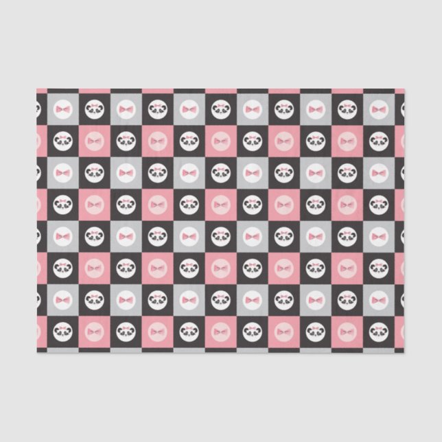 Panda Bear Pink Herzblockmuster Seidenpapier (Vorderseite)
