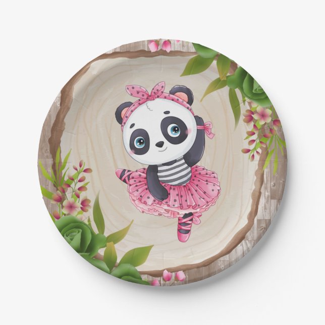 Panda Bear Pink Tutu Girl Babydusche Pappteller (Vorderseite)