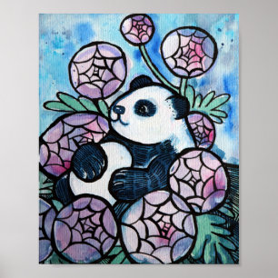 Panda Bear Purple Blumen Naturliebhaber Poster