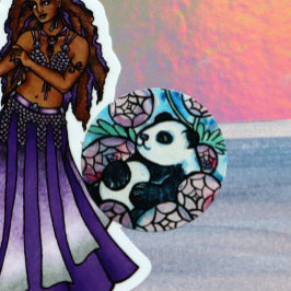 Panda Bear Purple Blumen Naturliebhaber Runder Aufkleber