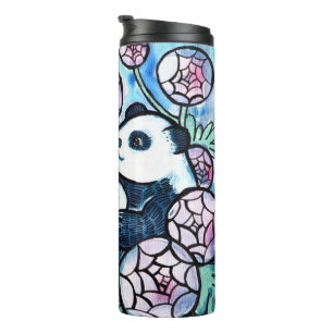 Panda Bear Purple Blumen Naturliebhaber Thermosbecher