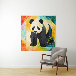 Panda Bear Quilt Look Tapestry Wandteppich