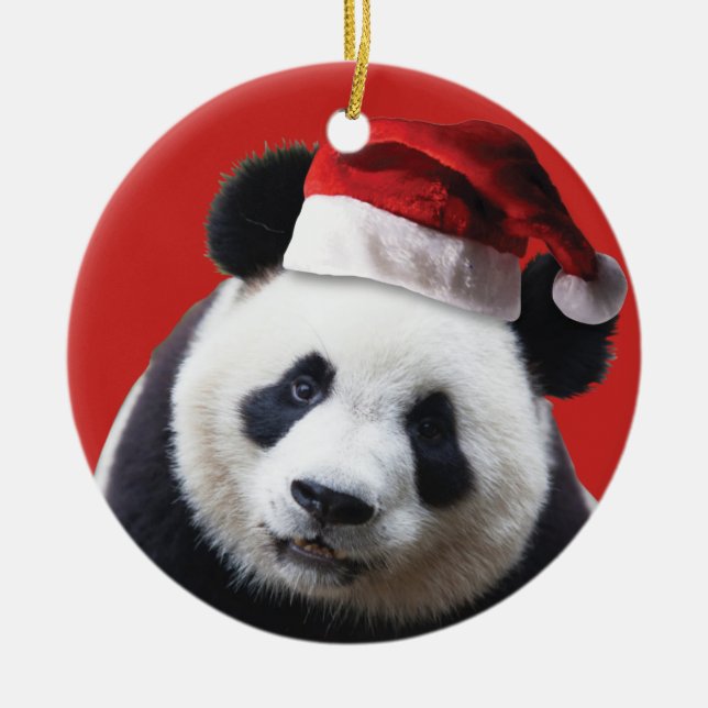 Panda Bear Santa Claus Keramik Ornament (Vorne)