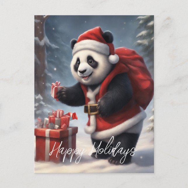 Panda Bear Santa Feiertagspostkarte (Vorderseite)