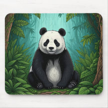 Panda bear sitting in a clearing of the jungle