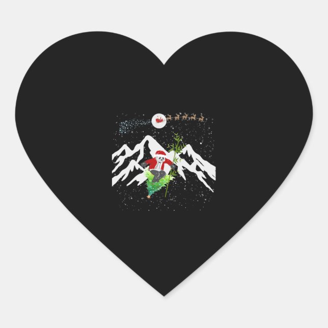 Panda Bear Skifahren Weihnachtsbaum Santa Reindeer Herz-Aufkleber (Vorderseite)