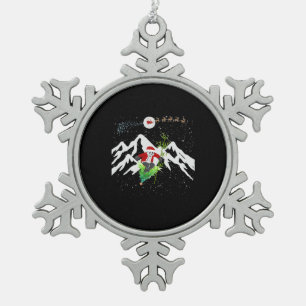 Panda Bear Skifahren Weihnachtsbaum Santa Reindeer Schneeflocken Zinn-Ornament
