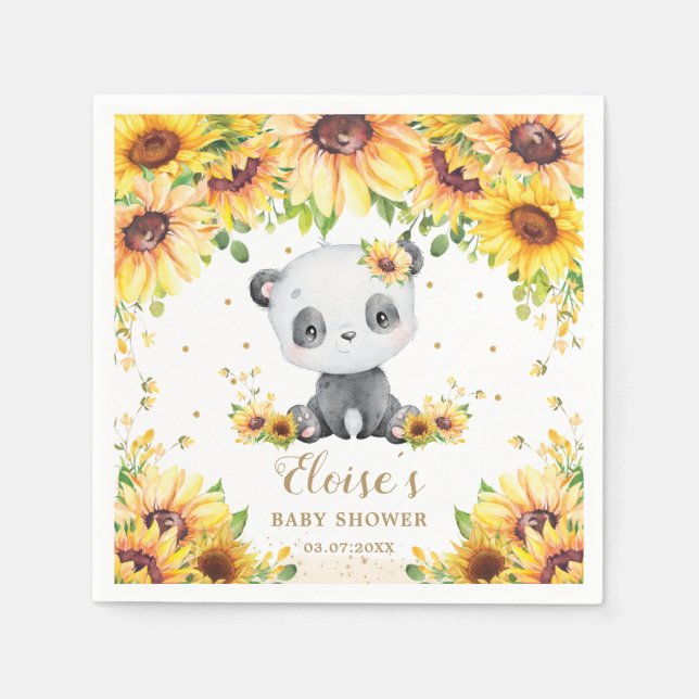 Panda Bear Sunflower Baby Showday Party Serviette (Vorderseite)