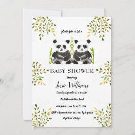 Panda Bear Twins Baby Dusche Grüne Natur Einladung