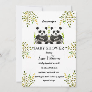Panda Bear Twins Baby Dusche Grüne Natur Einladung