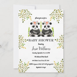 Panda Bear Twins Girl Babydusche Grüne Natur Einladung