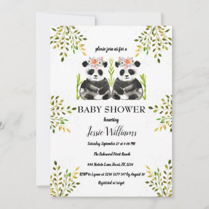 Panda Bear Twins Girl Babydusche Grüne Natur Einladung