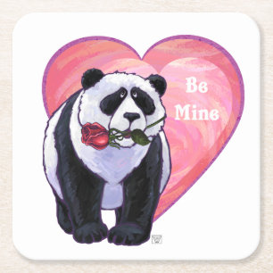 Panda Bear Valentine's Day Rechteckiger Pappuntersetzer