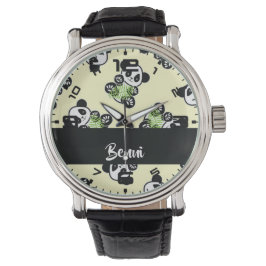Panda bear with green bamboo leaves armbanduhr