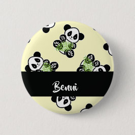 Panda bear with green bamboo leaves button