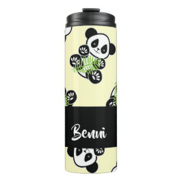 Panda bear with green bamboo leaves thermosbecher