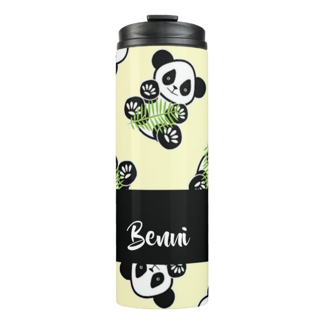Panda bear with green bamboo leaves thermosbecher (Vorderseite)