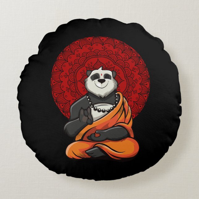 Panda Bear Zen Yoga Meditation Buddha Rundes Kissen (Vorderseite)