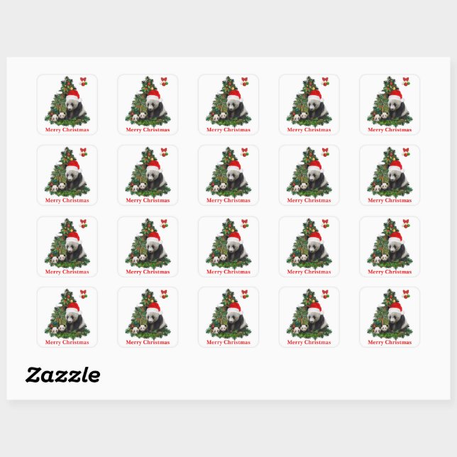 Panda bears Christmas  Quadratischer Aufkleber (Blatt)