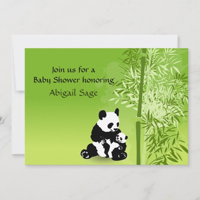 Panda Bears et Bambou Invitation Baby shower neutr (Devant)