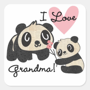 Panda Bears I Liebe Oma Quadratischer Aufkleber