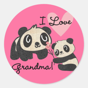 Panda Bears I Liebe Oma Runder Aufkleber