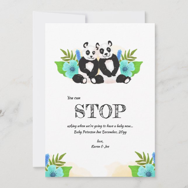 Panda Bears Schwangerschaft Ankündigung (Vorderseite)