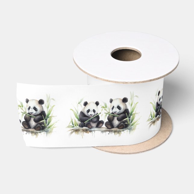 Panda Bears Watercolor Art Satinband (Spule)