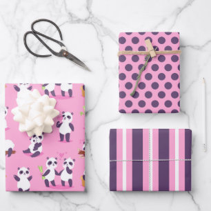 Panda Bears Wrapping Paper Set 3 Geschenkpapier Set