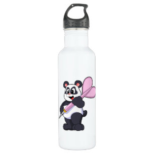Panda bei Darts mit Dart Edelstahlflasche
