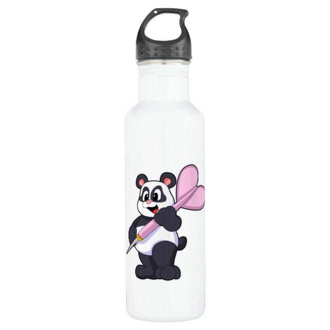 Panda bei Darts mit Dart Edelstahlflasche (Vorderseite)