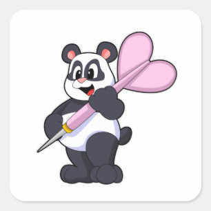 Panda bei Darts mit Dart Quadratischer Aufkleber