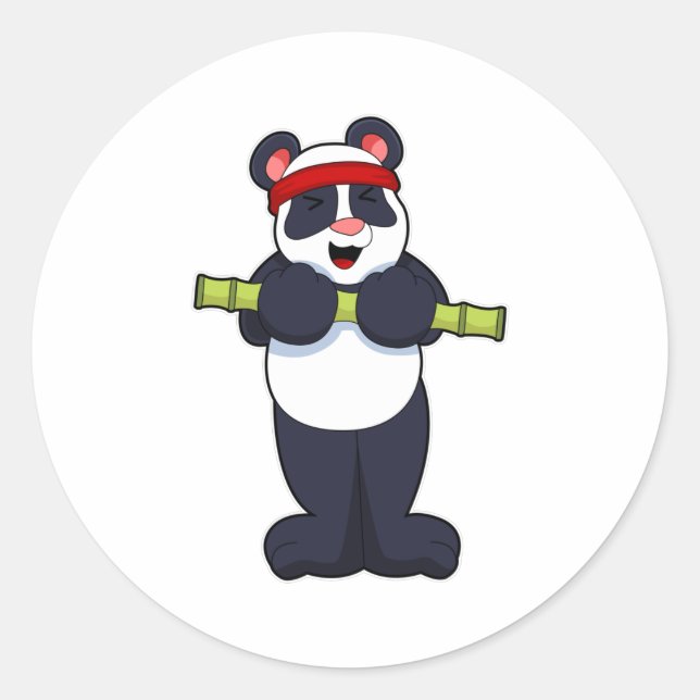 Panda bei der Arbeit mit Bamboo-Gewicht Runder Aufkleber (Vorderseite)