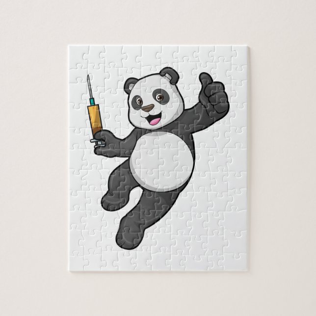 Panda bei der Impfung mit Spritze (Vertikal)