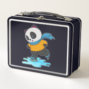 Panda bei Ice Skaten mit Ice Skate & Scarf Metall Brotdose