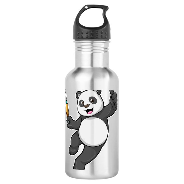 Panda bei Impfung mit Spritze Edelstahlflasche (Vorderseite)