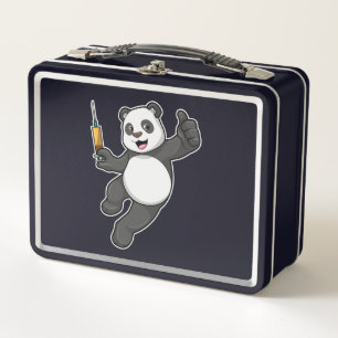 Panda bei Impfung mit Spritze Metall Brotdose