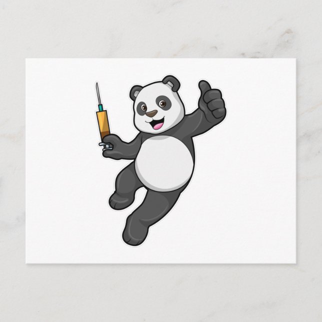 Panda bei Impfung mit Spritze Postkarte (Vorderseite)