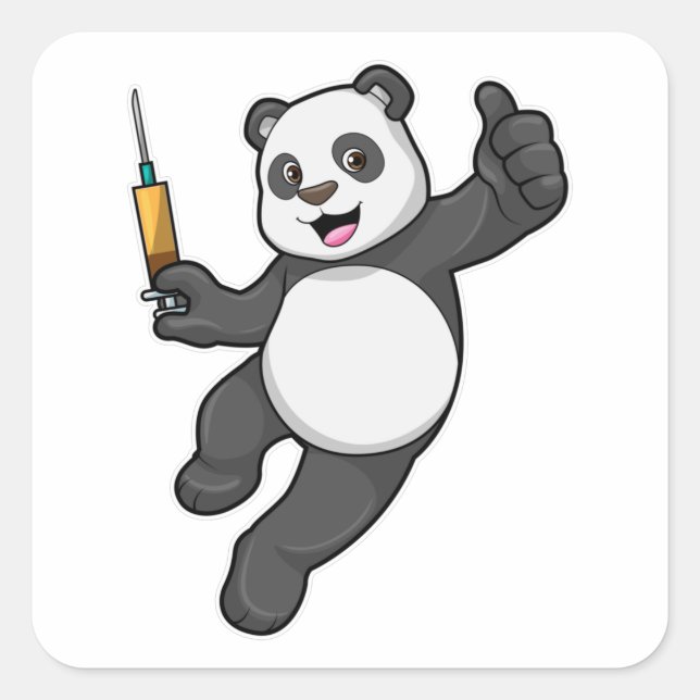 Panda bei Impfung mit Spritze Quadratischer Aufkleber (Vorderseite)