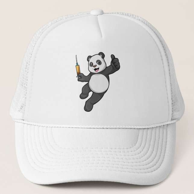 Panda bei Impfung mit Spritze Truckerkappe (Vorderseite)