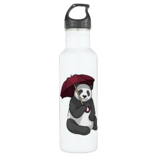 Panda bei Regen mit Regenschirm Edelstahlflasche