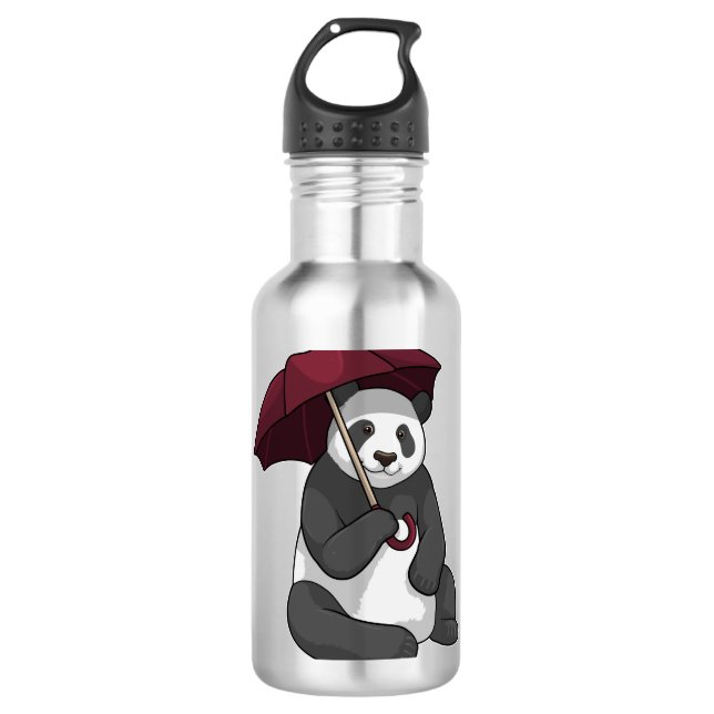 Panda bei Regen mit Regenschirm Edelstahlflasche (Vorderseite)