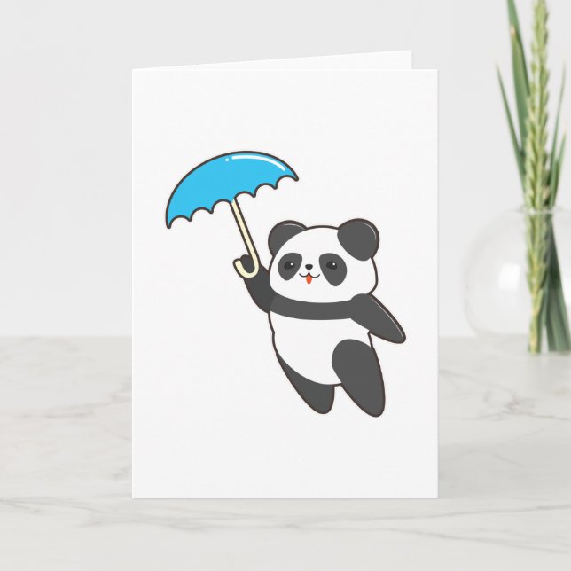 Panda bei Regen mit Regenschirm Karte (Vorderseite)